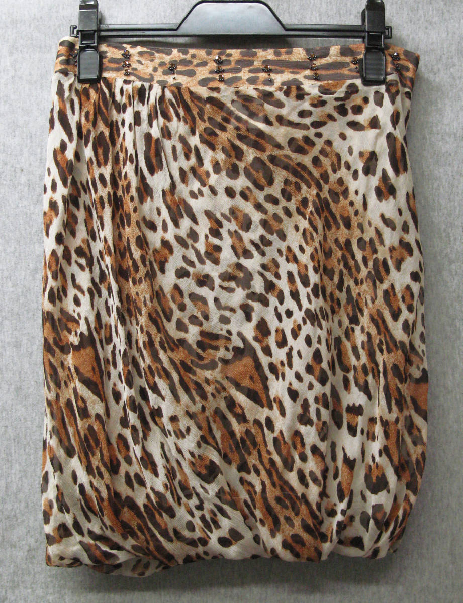 ブルマリン Blumarine ： ビジュー付き シルク 豹柄 スカート 40 （ Blumarine silk skirt