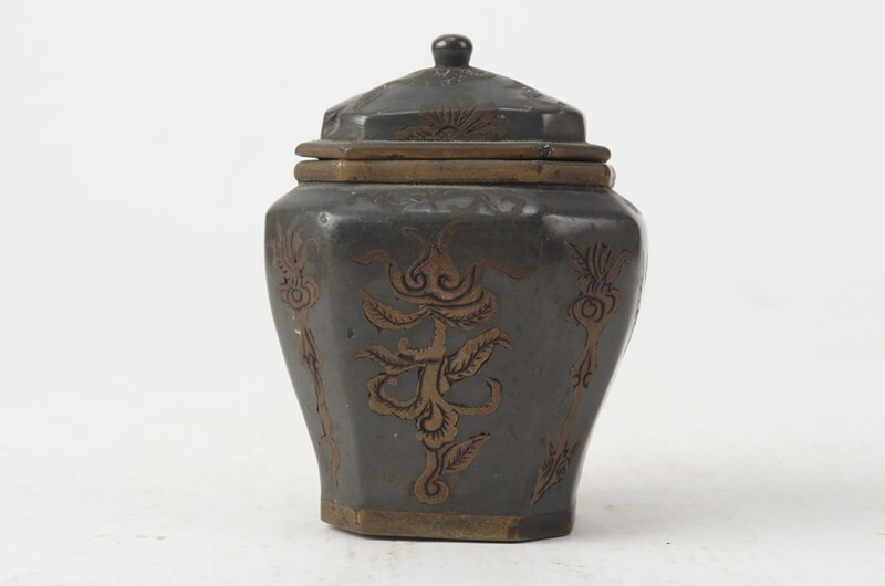 氷】中国古玩 古錫 本錫 塗金 茶入 茶壷 煎茶道具 茶缶 BJ645(錫 氷】中国古玩 古錫 本錫 塗金 茶入 茶壷 煎茶道具 茶缶 BJ645(錫