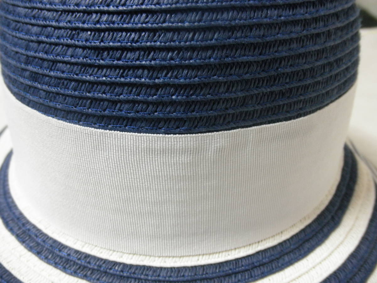  new goods size adjustment possibility! sunshade straw hat blade hat for children girl 55cm border stripe navy blue navy blue color white blue 