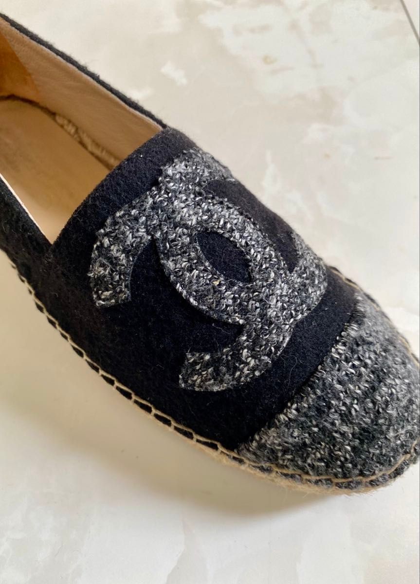 美品 シャネル ツイード エスパドリーユ スニーカー 黒 CHANEL 美品 シャネル ツイード エスパドリーユ スニーカー 黒 CHANEL