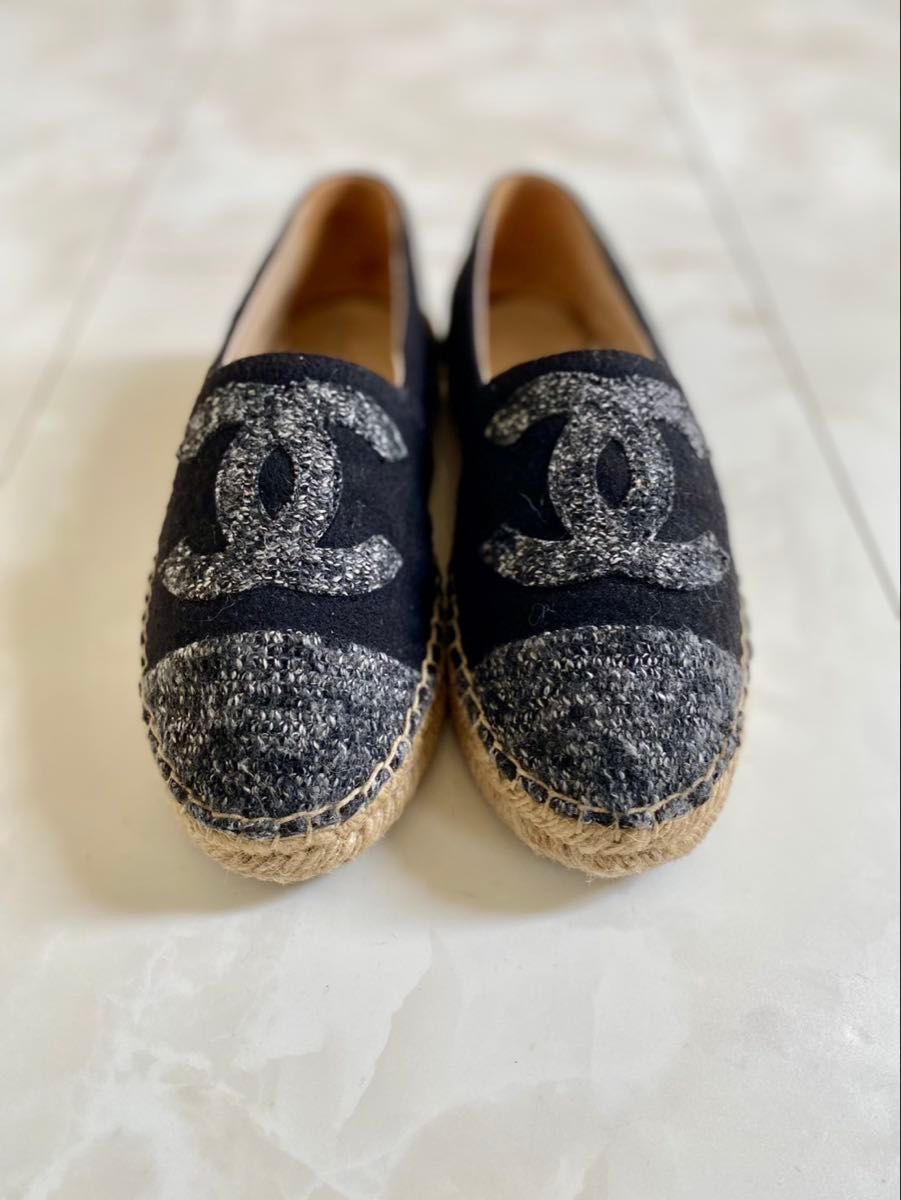 美品 シャネル ツイード エスパドリーユ スニーカー 黒 CHANEL 美品 シャネル ツイード エスパドリーユ スニーカー 黒 CHANEL