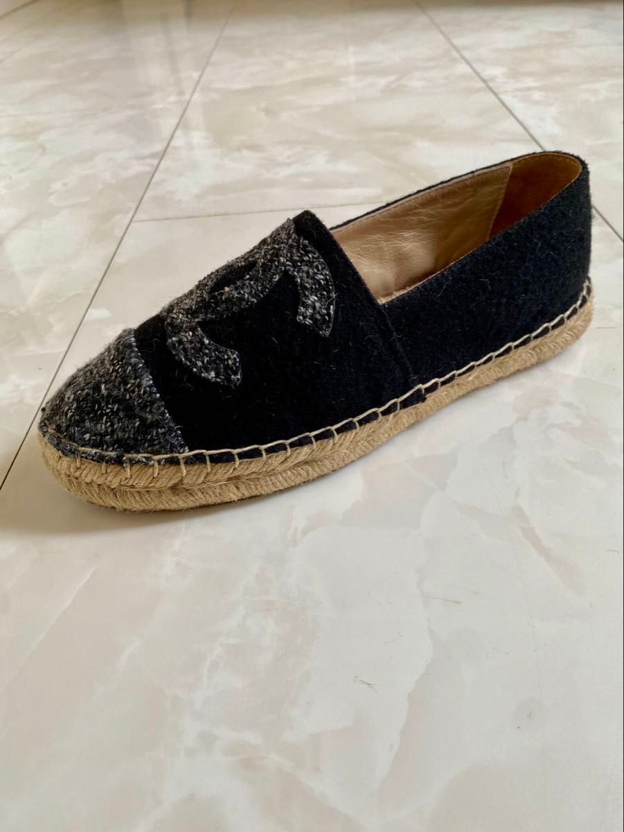 美品 シャネル ツイード エスパドリーユ スニーカー 黒 CHANEL 美品 シャネル ツイード エスパドリーユ スニーカー 黒 CHANEL