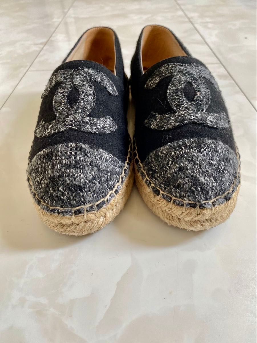 美品 シャネル ツイード エスパドリーユ スニーカー 黒 CHANEL 美品 シャネル ツイード エスパドリーユ スニーカー 黒 CHANEL