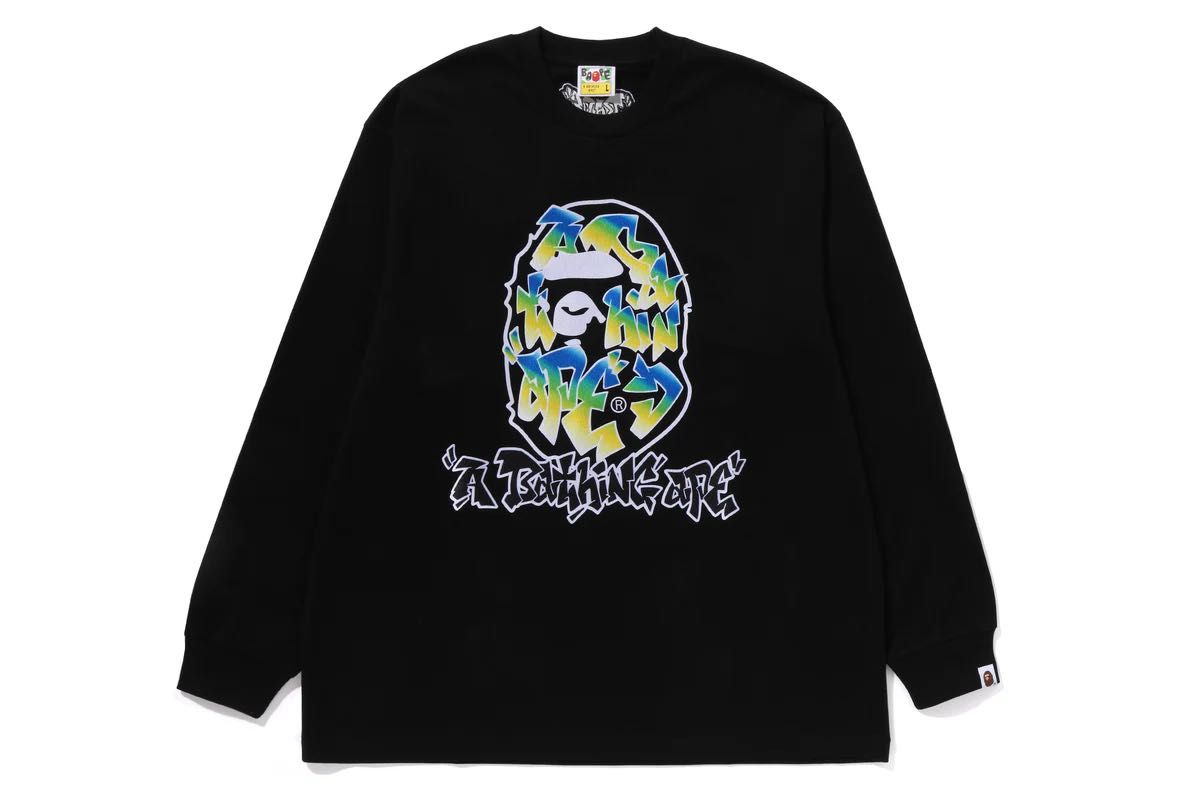 A BATHING APE APE ロングスリーブ Tシャツ Lサイズ ブラック A BATHING APE APE ロングスリーブ Tシャツ Lサイズ ブラック