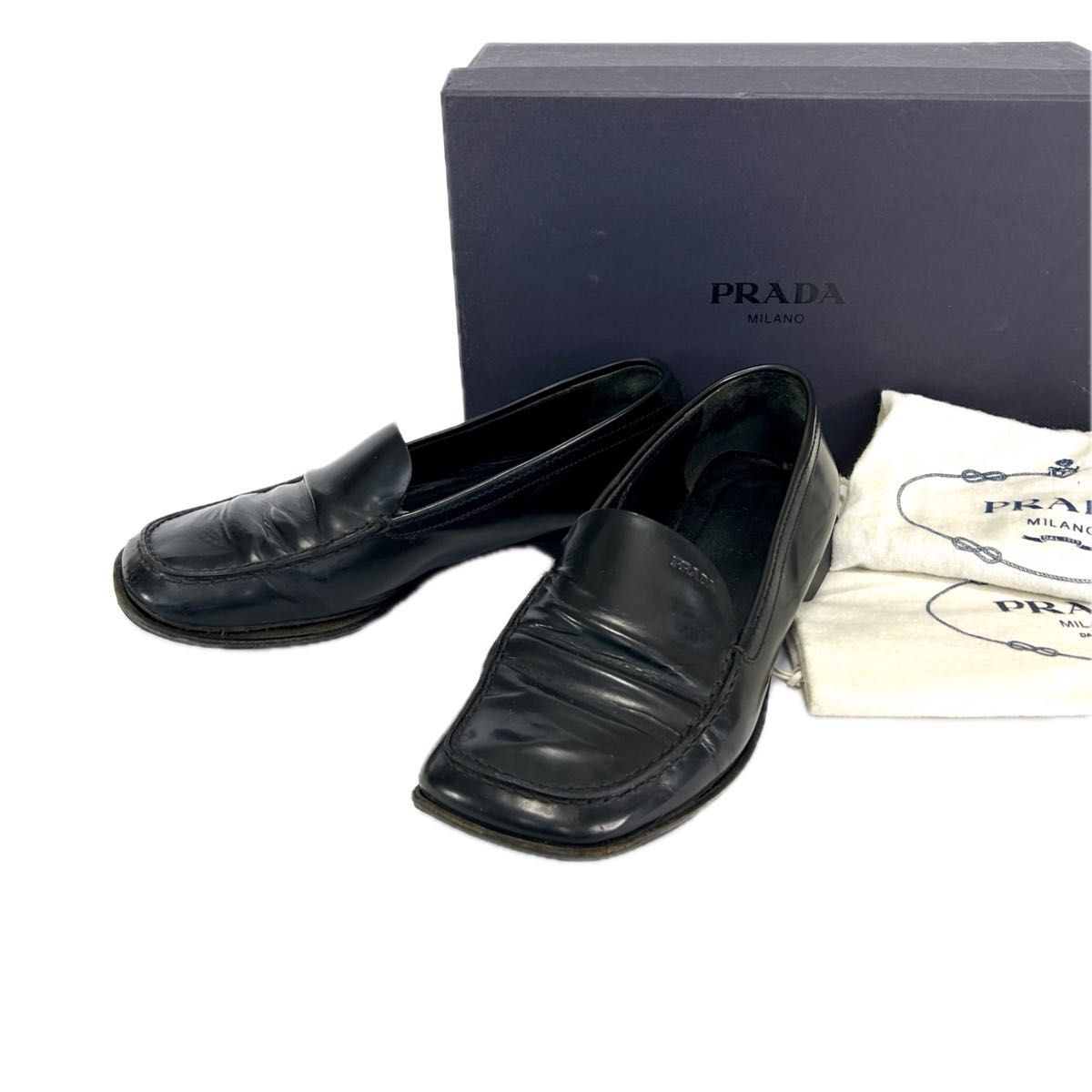 プラダ PRADA スクエアトゥ ローファー レザー ブラック NERO 黒 プラダ PRADA スクエアトゥ ローファー レザー ブラック NERO 黒