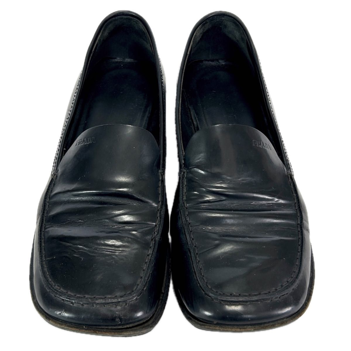 プラダ PRADA スクエアトゥ ローファー レザー ブラック NERO 黒 プラダ PRADA スクエアトゥ ローファー レザー ブラック NERO 黒