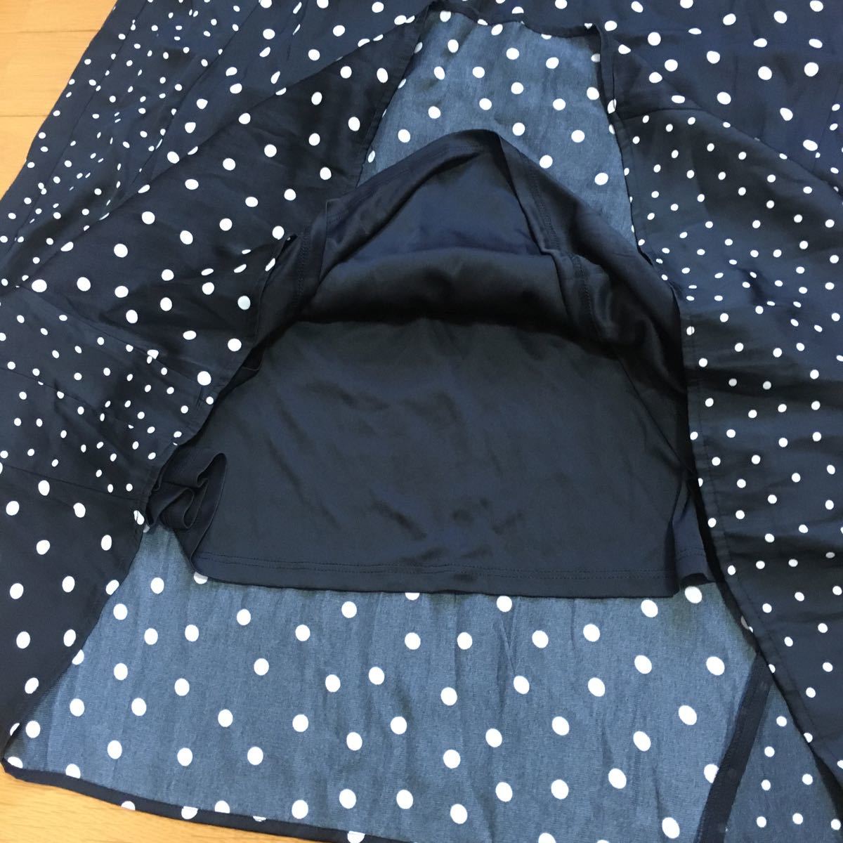 [ new goods prompt decision ] glow bar Work dot switch flair skirt L size long skirt waist rubber black polka dot globalwork