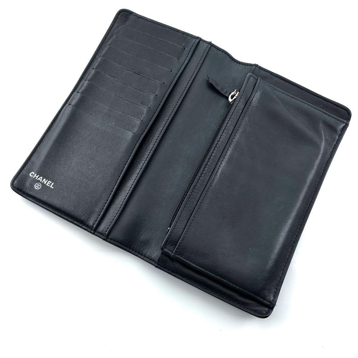 美品】シャネル ココステッチ デカココ キャビア 二つ折 長財布 美品】シャネル ココステッチ デカココ キャビア 二つ折 長財布