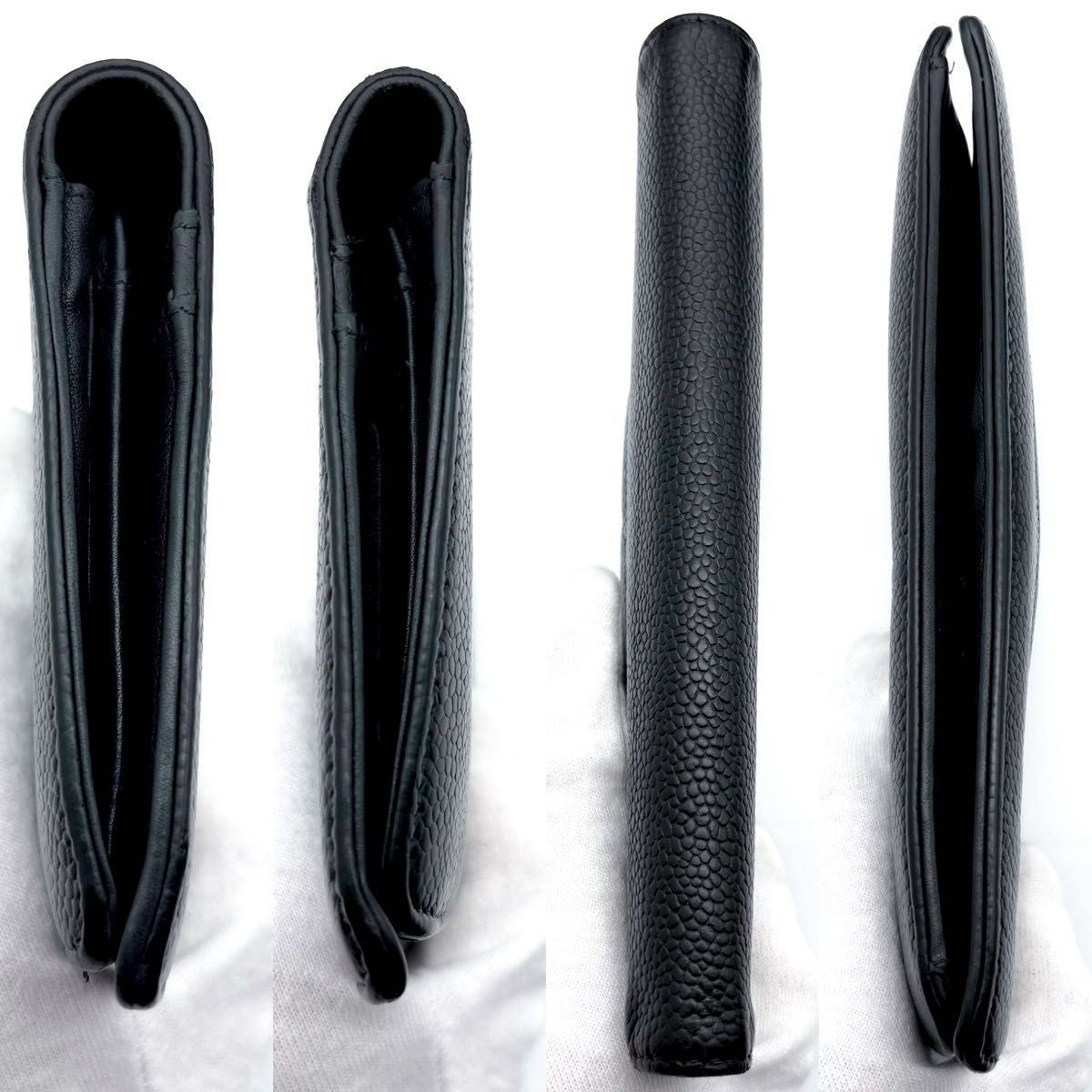 美品】シャネル ココステッチ デカココ キャビア 二つ折 長財布 美品】シャネル ココステッチ デカココ キャビア 二つ折 長財布