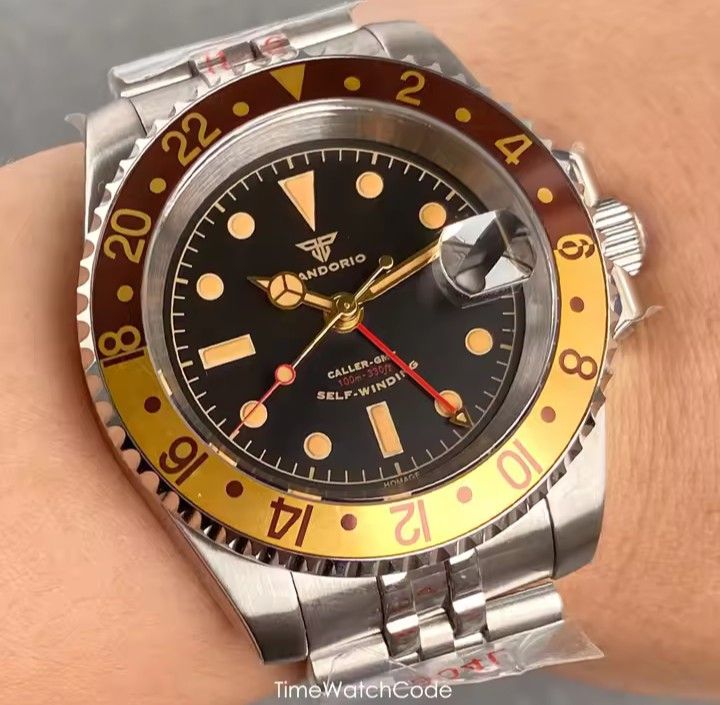 【新品未使用】自動巻き腕時計ゴールドシルバーブラウン文字盤ビジネスウォッチ防水 BLIGER自動巻き時計ブラウン文字盤ゴールドシルバー防水ビジネス