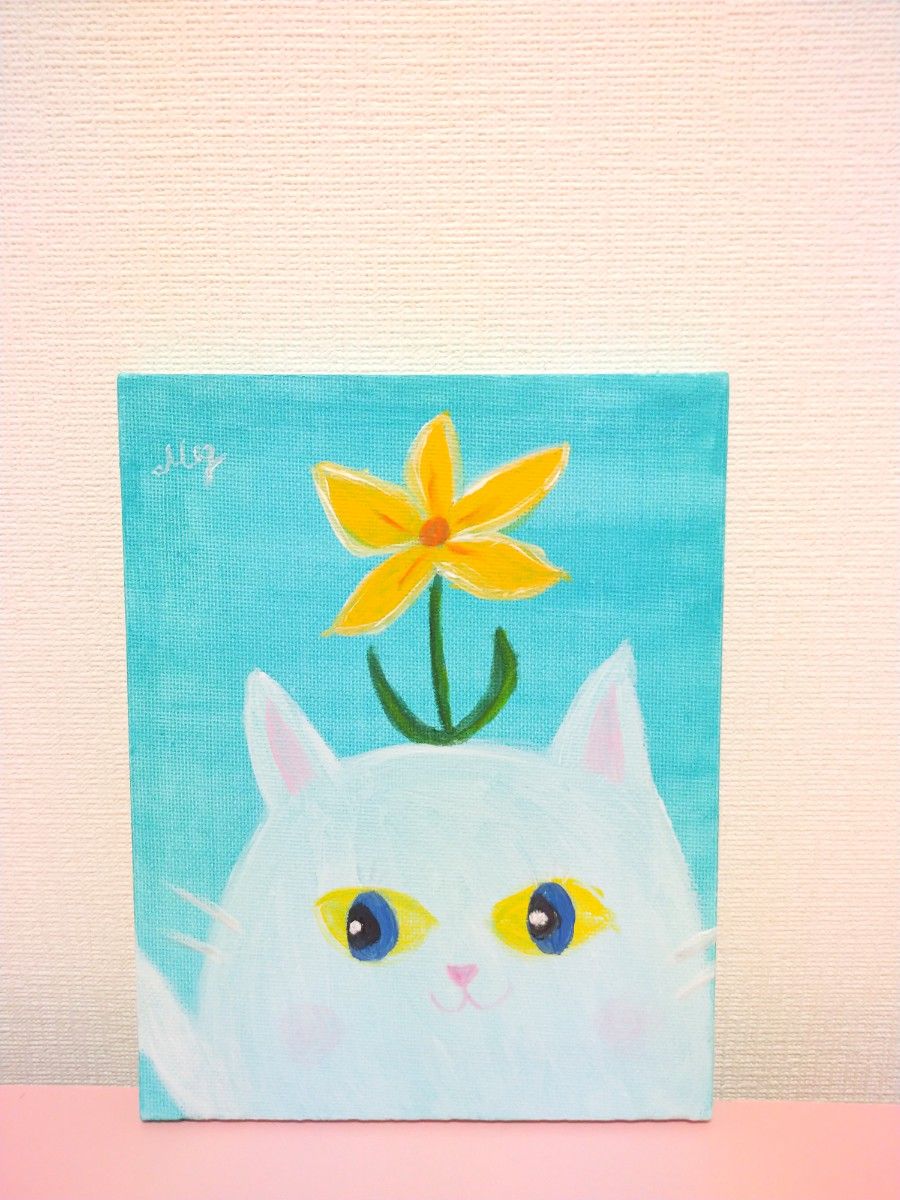 原画 『 花ねこ 』 アクリル水彩画 猫 イラスト ネコ アート 原画 『 花ねこ 』 アクリル水彩画 猫 イラスト ネコ アート