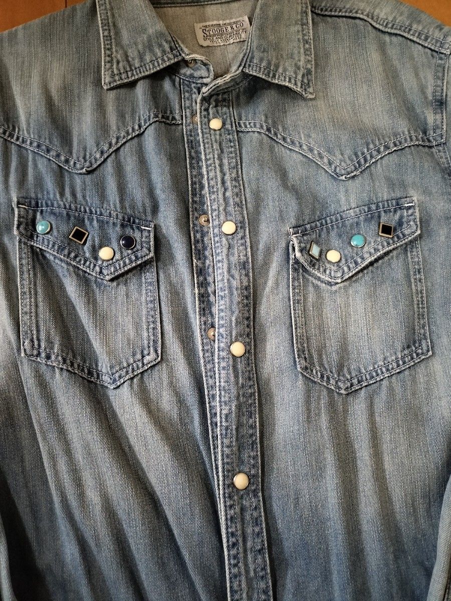 STOOGE&CO ストゥージ&コー デニムシャツ ダメージ加工 長袖 STOOGE&CO ストゥージ&コー デニムシャツ ダメージ加工 長袖