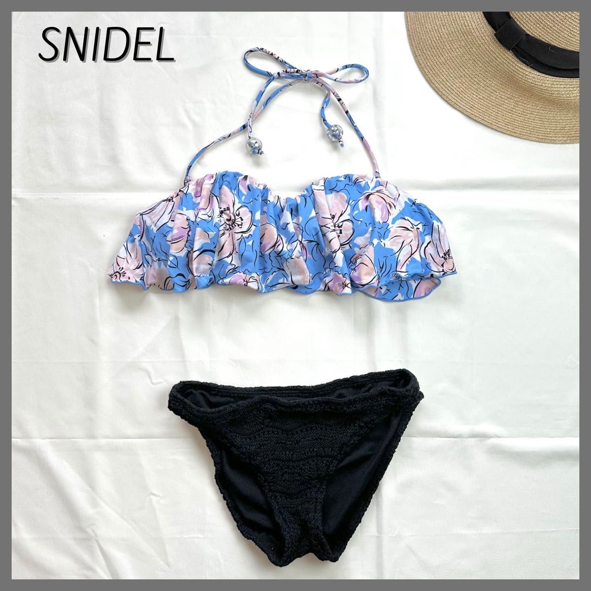 極美品 SNIDEL スナイデル 水着 フリルビキニ ブルー×ブラック 極美品 SNIDEL スナイデル 水着 フリルビキニ ブルー×ブラック