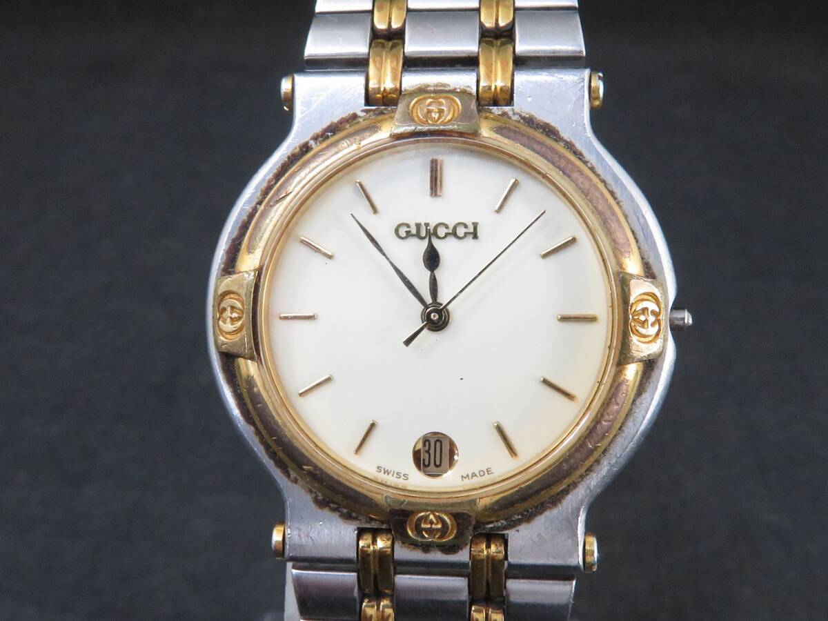 【おすすめ】 9000M グッチ GUCCI 1円~ GP×SS クォーツ ゴールド文字盤 男性用