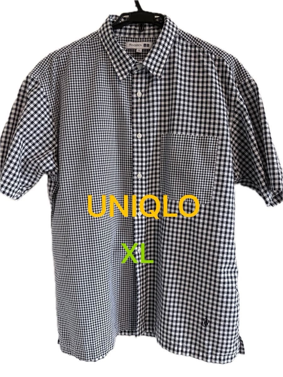 美品 ユニクロ 半袖シャツ チェック 黒 XL シャツ オーバー 美品 ユニクロ 半袖シャツ チェック 黒 XL シャツ オーバー