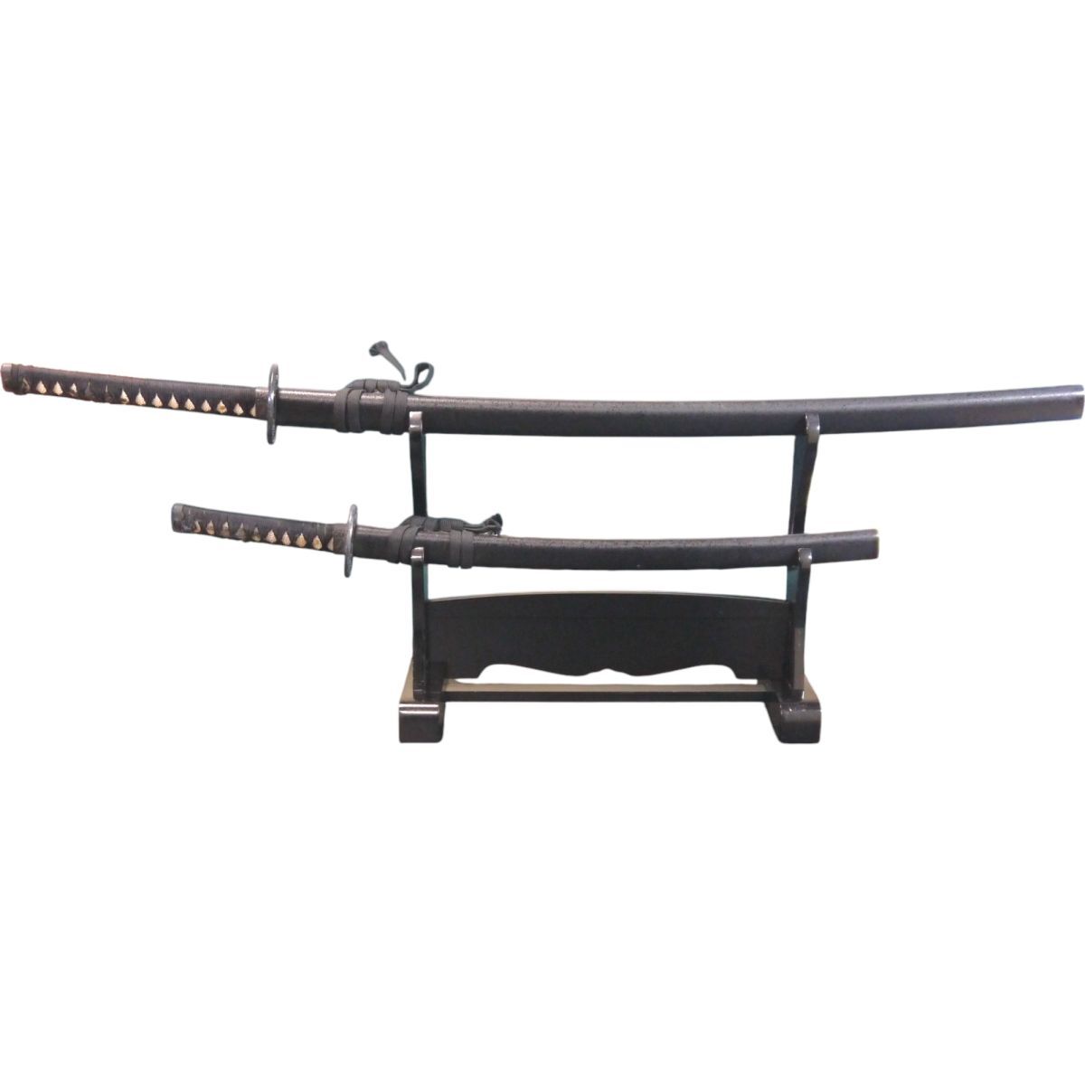 ☆美品 模造刀 2本セット 台座付 詳細不明 長刀約100cm 短刀約 ☆美品 模造刀 2本セット 台座付 詳細不明 長刀約100cm 短刀約