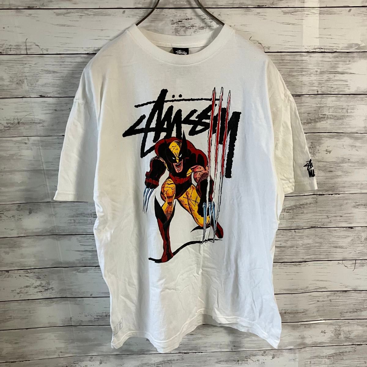 希少】old stussy marvel 半袖Tシャツ ウルヴァリン ホワイト 希少】old stussy marvel 半袖Tシャツ ウルヴァリン ホワイト