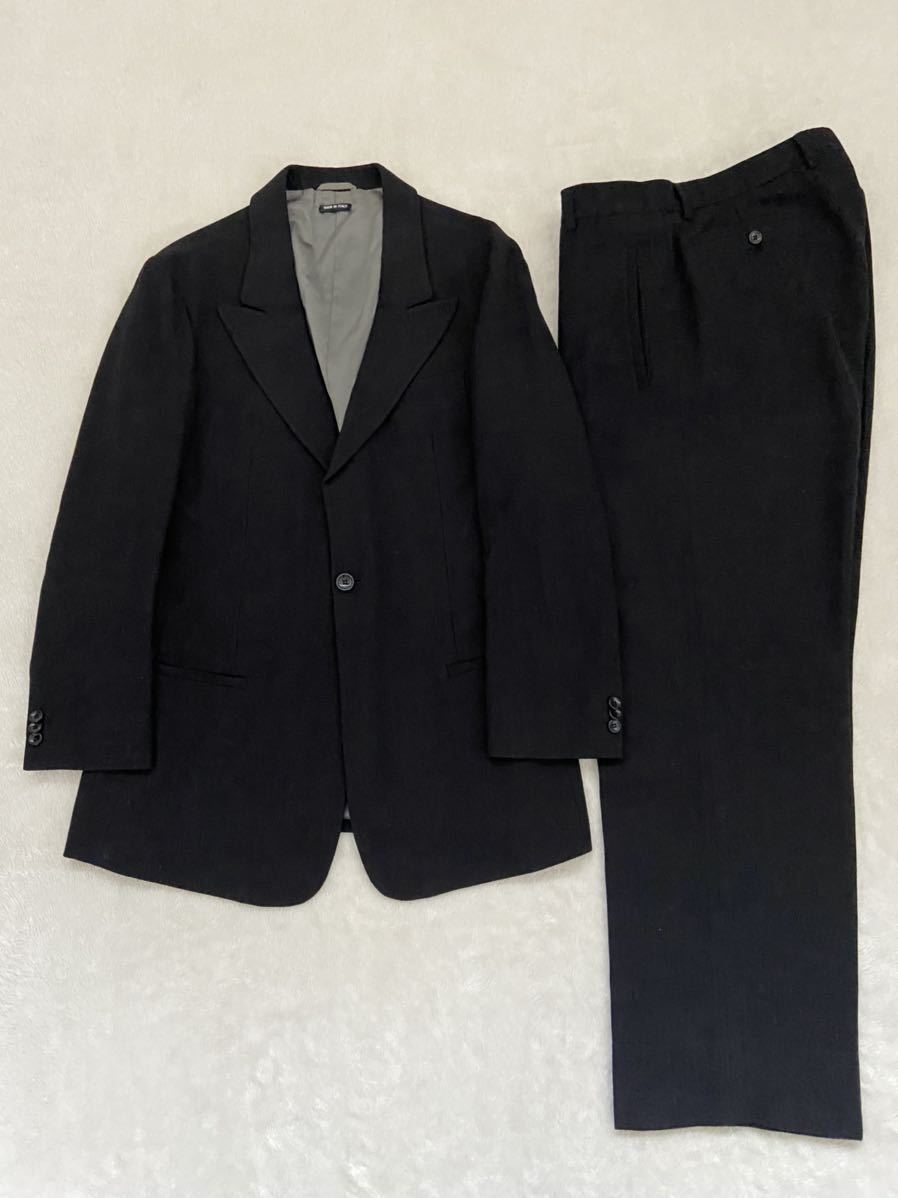 GIORGIO ARMANI size50 黒タグ イタリア製ウールスーツ ダークネイビー 濃紺 アンコン ジャケット パンツ ジョルジオアルマーニ メンズ