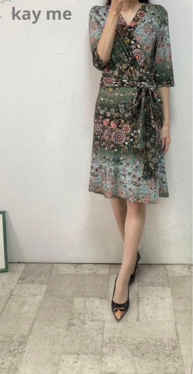 まぁ美品ケイミーkayme 和柄花柄カシュクールワンピース9 まぁ美品ケイミーkayme 和柄花柄カシュクールワンピース9