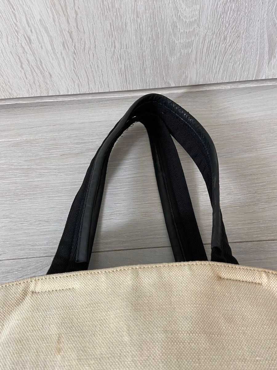 PRADA トートバッグ 三角ロゴプレート キャンバス レザー 白 PRADA トートバッグ 三角ロゴプレート キャンバス レザー 白