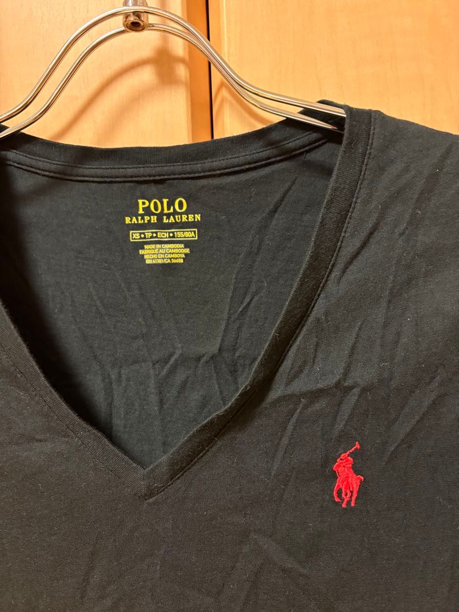 POLO RALPH LAUREN ポロラルフローレン VネックTシャツ 黒 XS POLO RALPH LAUREN ポロラルフローレン VネックTシャツ 黒 XS