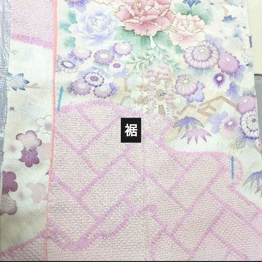 振袖セット 花車文 正絹 友禅 金駒刺繍 入子菱地紋 金彩加工 振袖セット 花車文 正絹 友禅 金駒刺繍 入子菱地紋 金彩加工