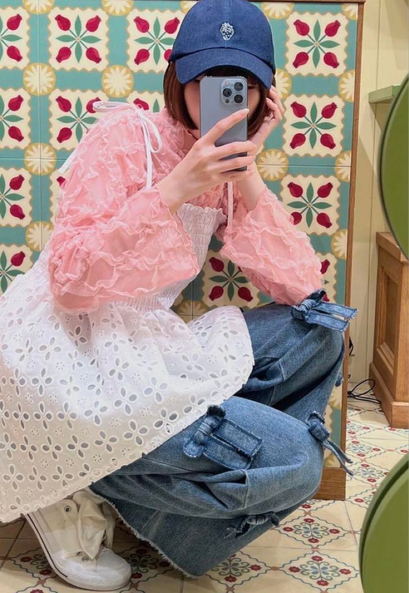 poppy ポピー あさぎーにょ リボンデニム Sサイズ ウエスト ゴム poppy ポピー あさぎーにょ リボンデニム Sサイズ ウエスト ゴム