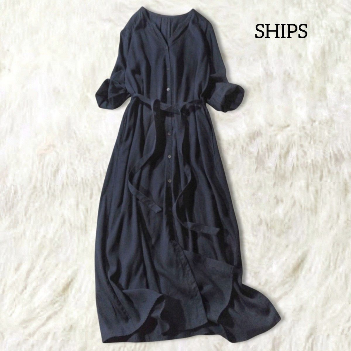 SHIPS シップス シャツワンピース ロングワンピース ネイビー SHIPS シップス シャツワンピース ロングワンピース ネイビー