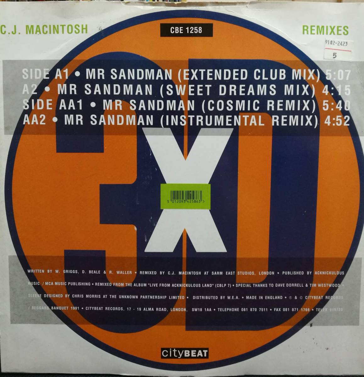 【廃盤12inch】Three Times Dope / Mr. Sandman (C.J. Macintosh Remixes)_画像2