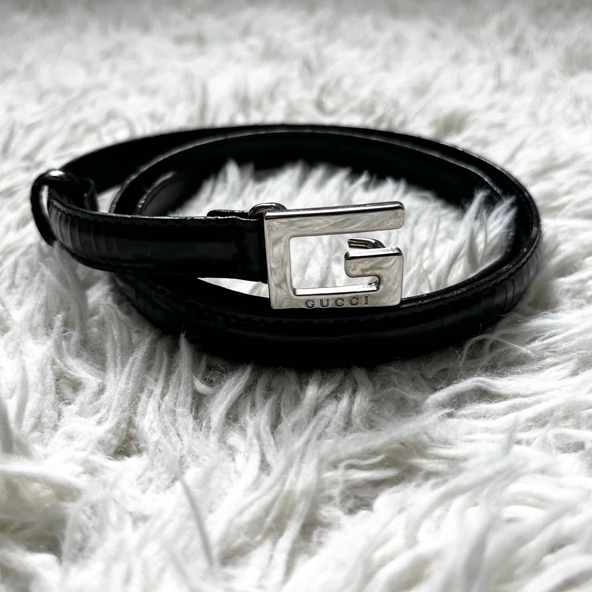 良品 GUCCI グッチ ナローベルト Gロゴ シルバーバックル 黒 良品 GUCCI グッチ ナローベルト Gロゴ シルバーバックル 黒