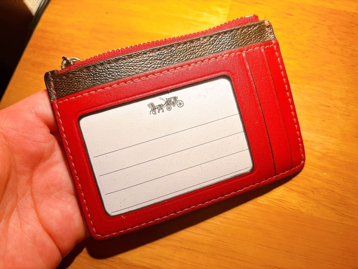 COACH コース コインケース 小銭入れ財布 レッド 赤色 パスケース COACH コインケース付き パスケース キーホルダー付き ブラウン