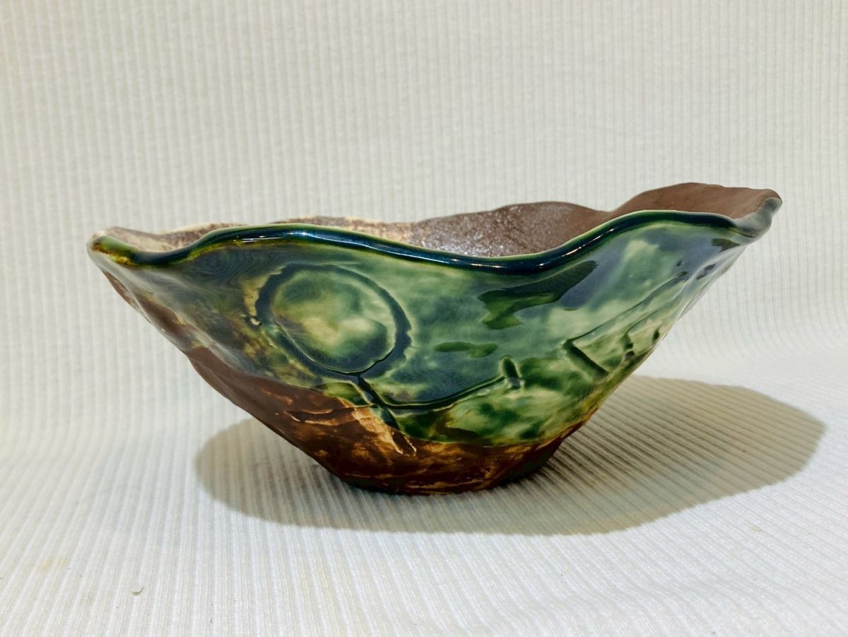 kmf10▽骨董 陶器 大鉢 龍峰窯 織部流しかに 食器 伝統工芸品 kmf10▽骨董 陶器 大鉢 龍峰窯 織部流しかに 食器 伝統工芸品