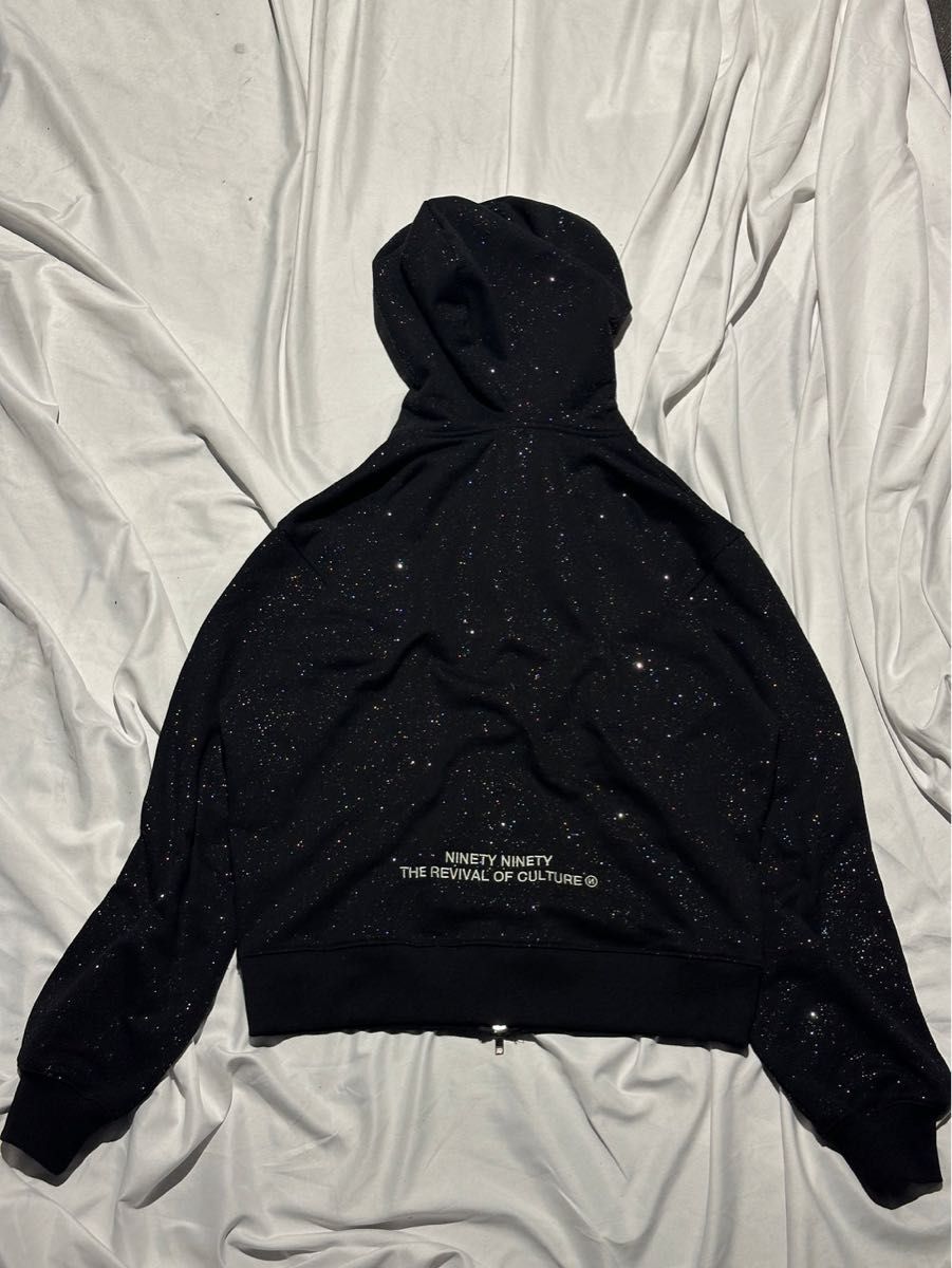 9090 Logo Glitter Light Zip Hoodie 黒 ラメ パーカーのみ L 9090 Logo Glitter Light Zip Hoodie 黒 ラメ パーカーのみ L