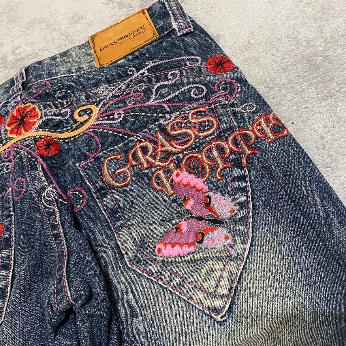 GRASSHOPPER デニムパンツ 蝶刺繍 y2k 平成ギャル サイズ25 GRASSHOPPER デニムパンツ 蝶刺繍 y2k 平成ギャル サイズ25