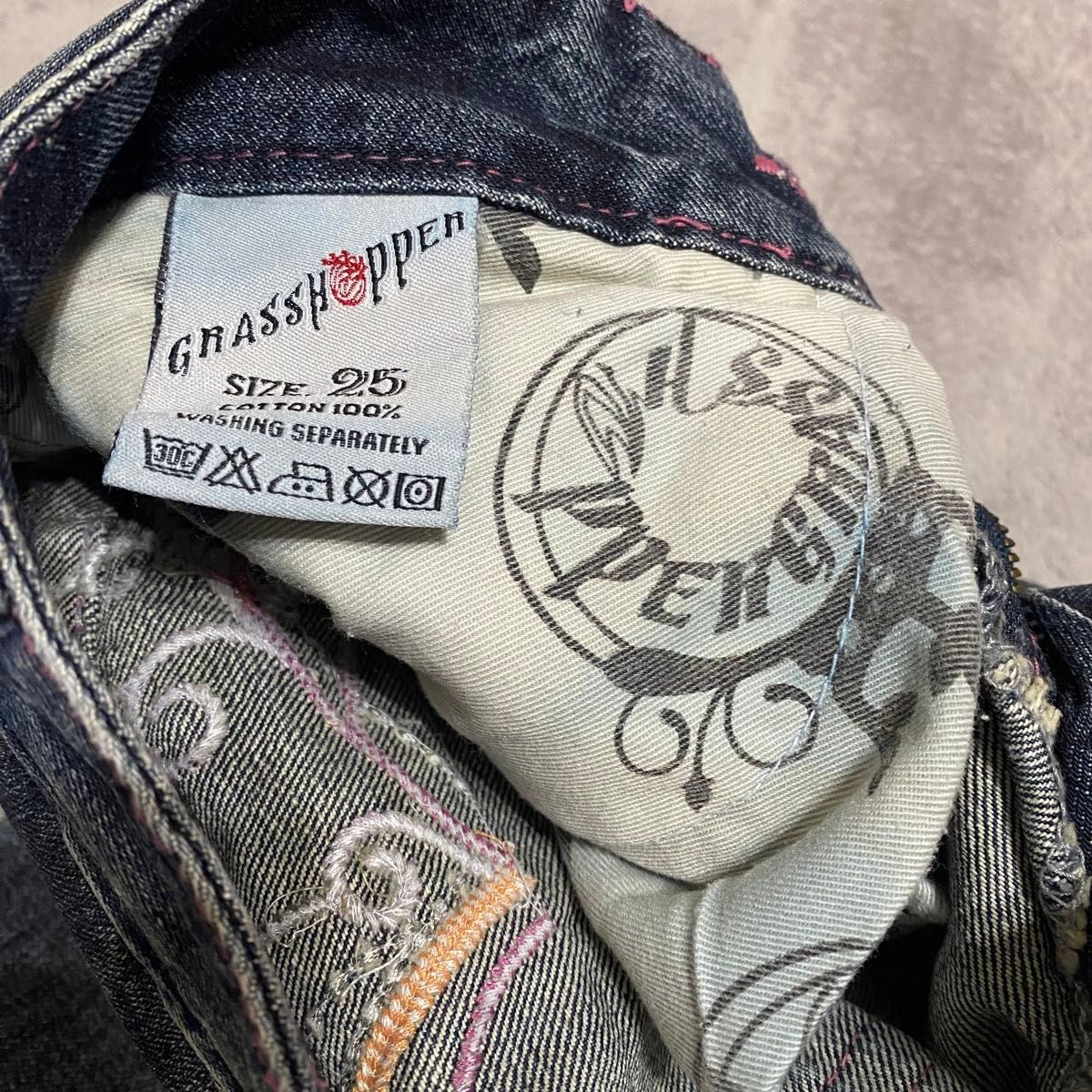 GRASSHOPPER デニムパンツ 蝶刺繍 y2k 平成ギャル サイズ25 GRASSHOPPER デニムパンツ 蝶刺繍 y2k 平成ギャル サイズ25