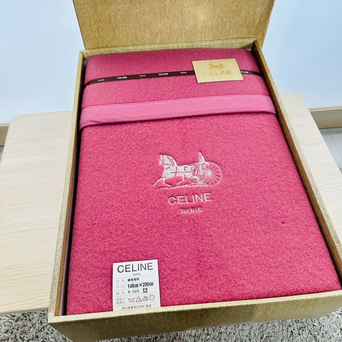 ht3019【120】//CELINE☆純毛毛布 未使用 140×200㎝ セリーヌ ht3019【120】//CELINE☆純毛毛布 未使用 140×200㎝ セリーヌ