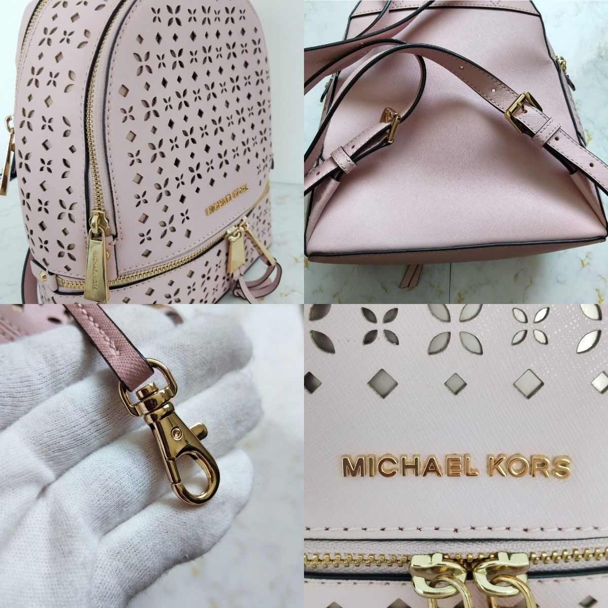極美品】マイケル・コース ミニリュック ピンク かわいい 透かし 極美品】マイケル・コース ミニリュック ピンク かわいい 透かし