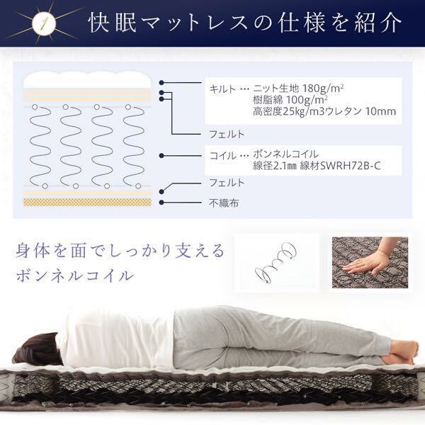 こだわりの快眠設計☆ マットレス 【シングルサイズ】 ボンネルコイル 高密度 ニット生地 通気性 1年保証 肌触り抜群 送料無料 即決_画像5