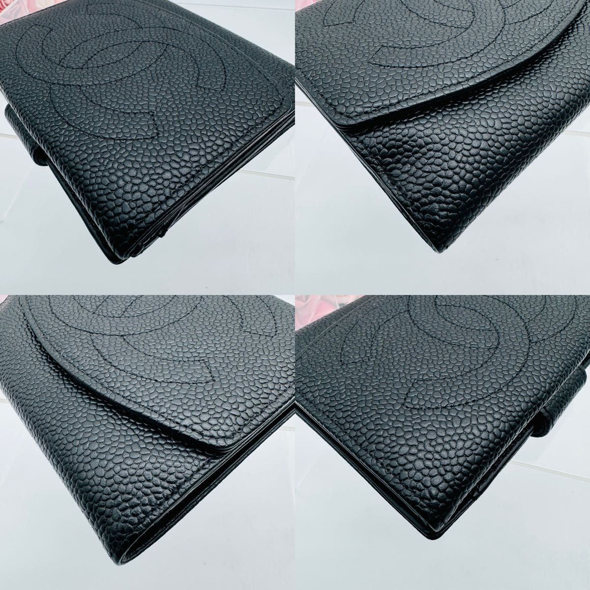 CHANEL シャネル キャビアスキン 二つ折り財布 ココマーク 財布 CHANEL シャネル キャビアスキン 二つ折り財布 ココマーク 財布