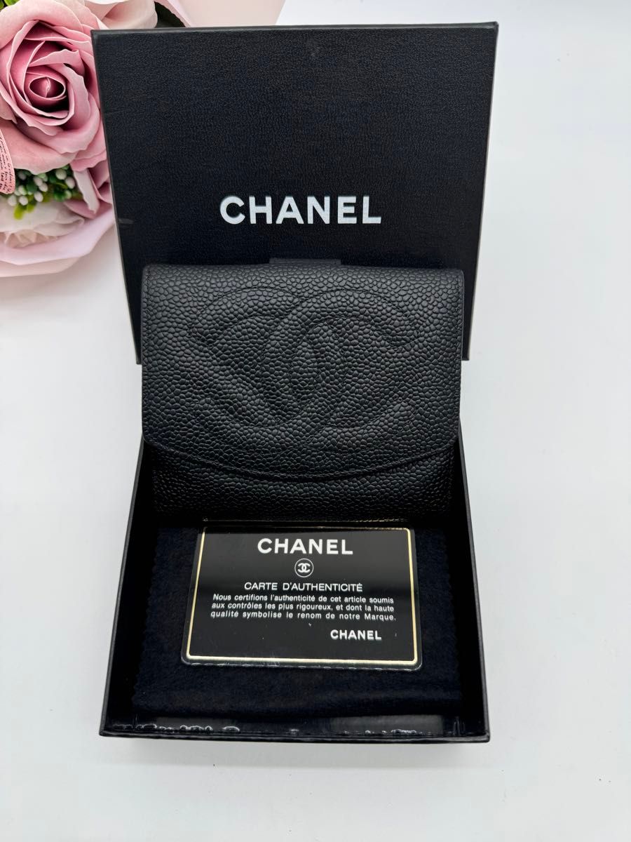 CHANEL シャネル キャビアスキン 二つ折り財布 ココマーク 財布 CHANEL シャネル キャビアスキン 二つ折り財布 ココマーク 財布