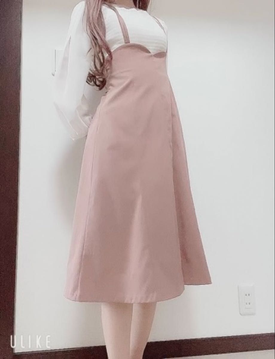 くすみピンク サスペンダー風 マーメイドスカート