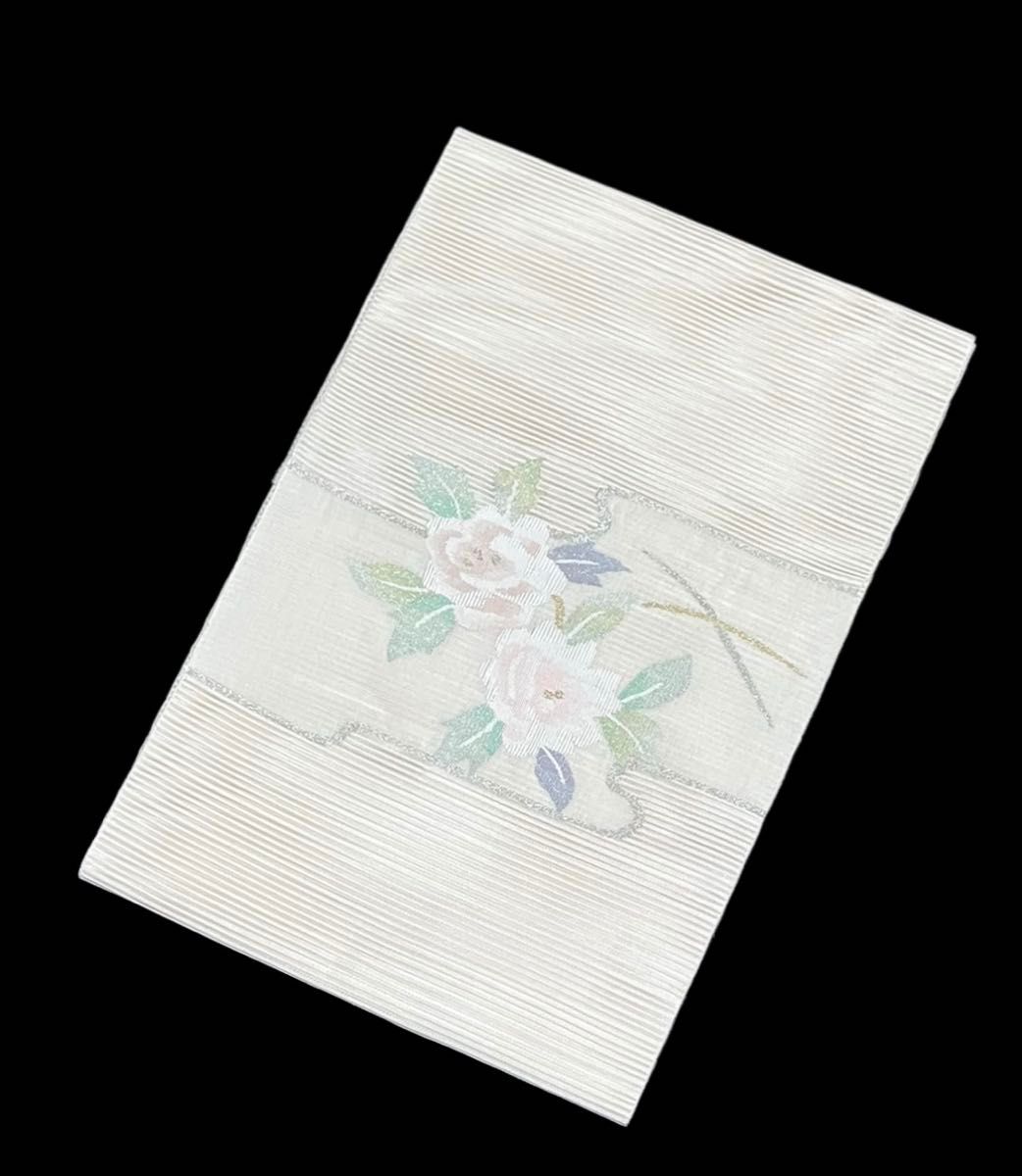 夏帯 絽綴れ 八寸名古屋帯 松葉仕立て 正絹 花文 未使用 イ5534 夏帯 絽綴れ 八寸名古屋帯 松葉仕立て 正絹 花文 未使用 イ5534