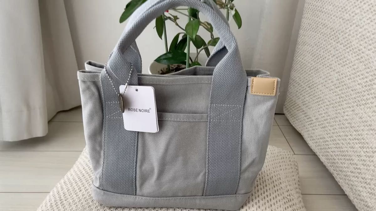 新品 ミニトートバッグ 男女兼用 帆布 トートバッグ キャンバス 3つ仕切り 軽量 グレー