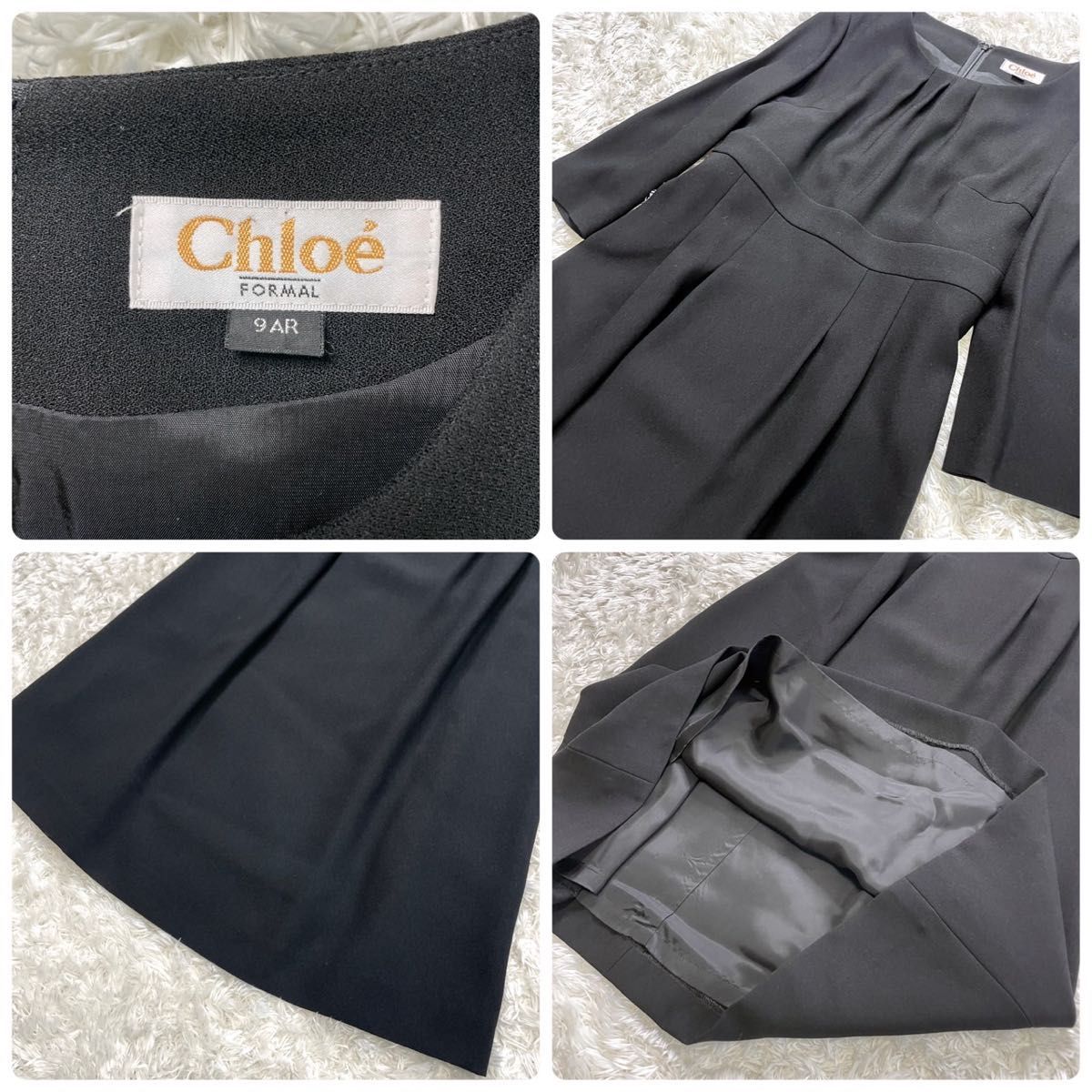 美品 クロエ イギン ブラックフォーマル ノーカラー ワンピース 美品 クロエ イギン ブラックフォーマル ノーカラー ワンピース