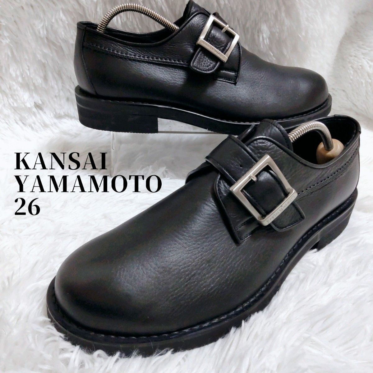 新品 山本寛斎 26 シングルモンク 最終価格 黒 シボ レザー 4cm 新品 山本寛斎 26 シングルモンク 最終価格 黒 シボ レザー 4cm