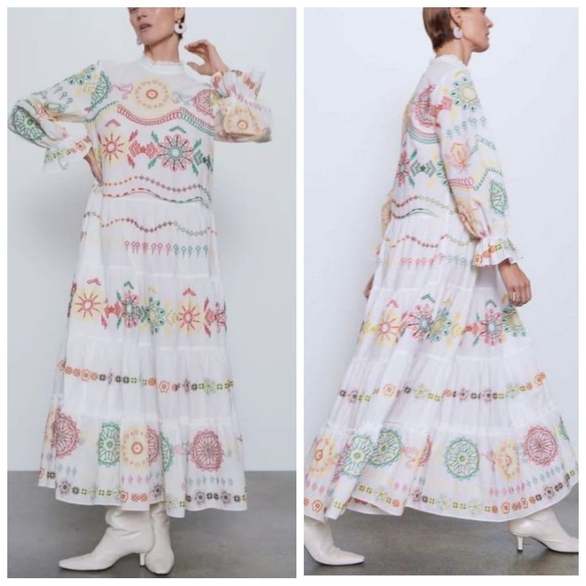 ザラ(ZARA)刺繍_白_ホワイト_カラフル_ロング_マキシ_ ザラ(ZARA)刺繍_白_ホワイト_カラフル_ロング_マキシ_