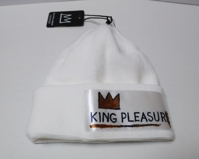 NEW ERA ニューエラxバスキア コラボ ニットキャップ 白 クラウン ワード プリント生地貼り付け フリーサイズ※未使用品/商品タグ付き/稀少_画像3