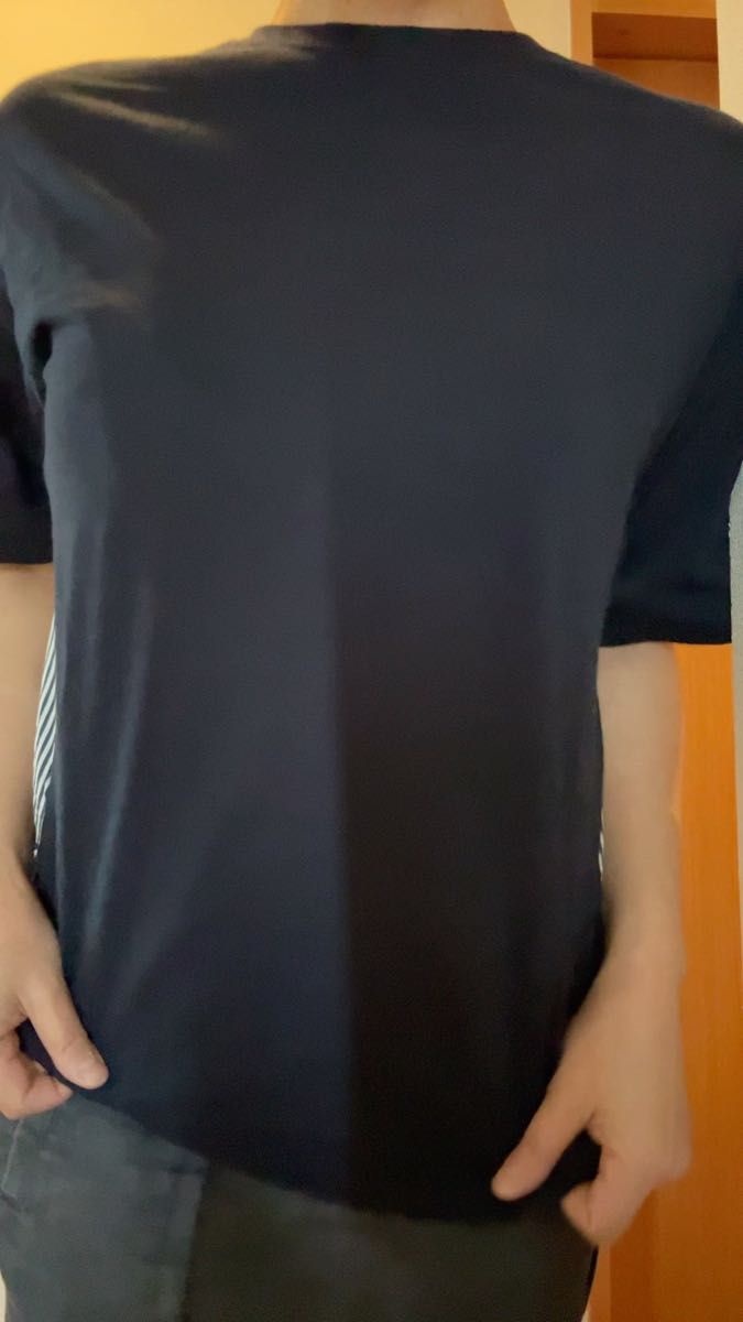 レディース ネイビードッキングTシャツ 後ろストライプ切り替え Mサイズ オフィスカジュアル