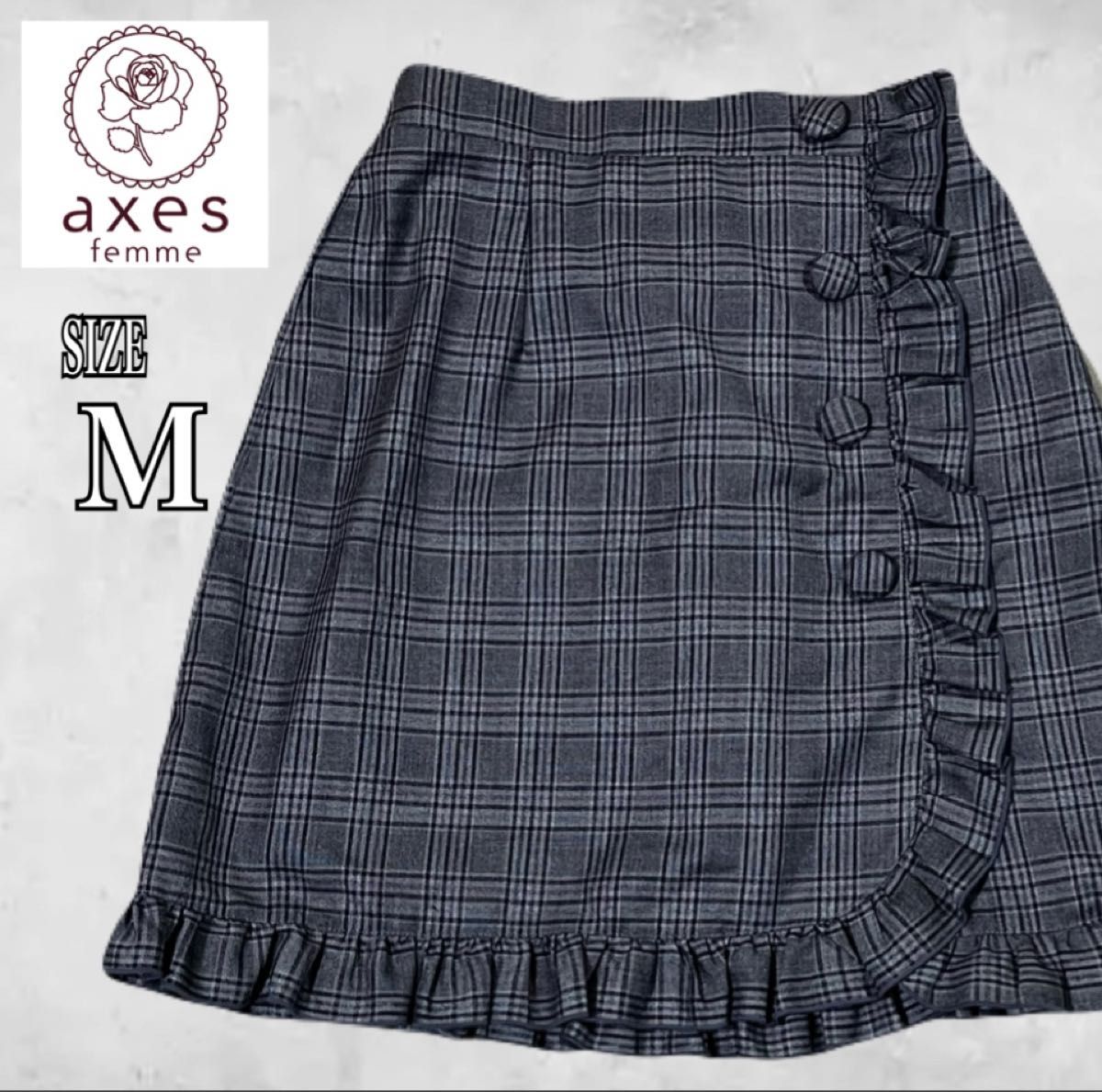 axes femme グレンチェック柄 フリル ラップ風 ミニスカート M axes femme グレンチェック柄 フリル ラップ風 ミニスカート M