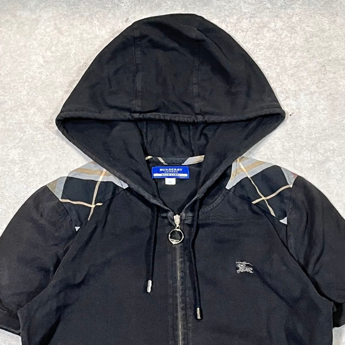 BURBERRY BLUE LABEL フード付き 半袖 パーカー 黒 38|Yahoo BURBERRY BLUE LABEL フード付き 半袖 パーカー 黒 38|Yahoo